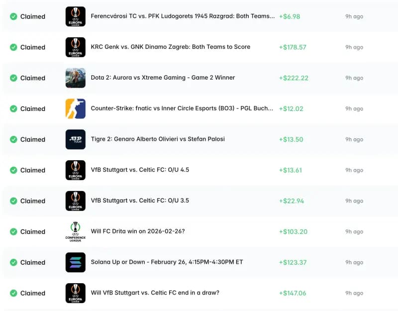 10 consecutive winning trades claimed on Polymarket