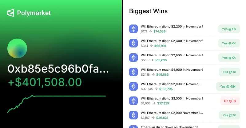 Real whale profile with $401K profit on Polymarket